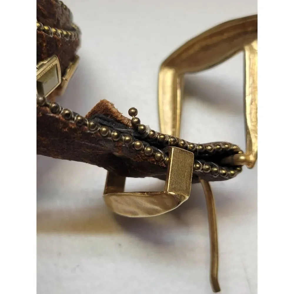 Century Canada Studded Brown Suede Leather Belt with Gold Buckle
